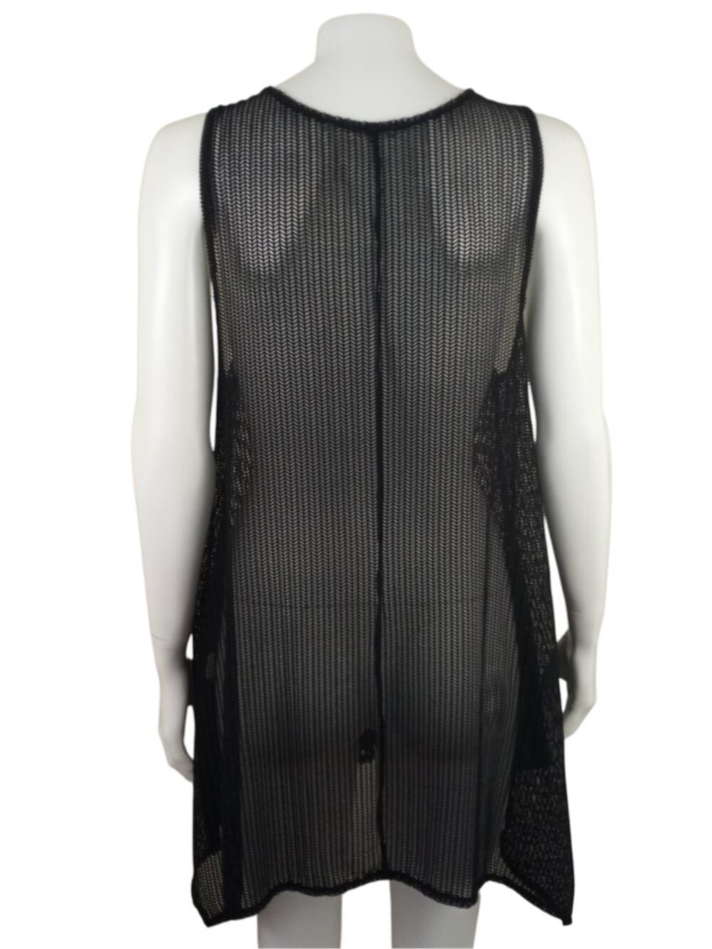 Surf Style Black Lagenlook Swim Coverup Sleeveless Open Weave Pockets - Picture 5 of 8